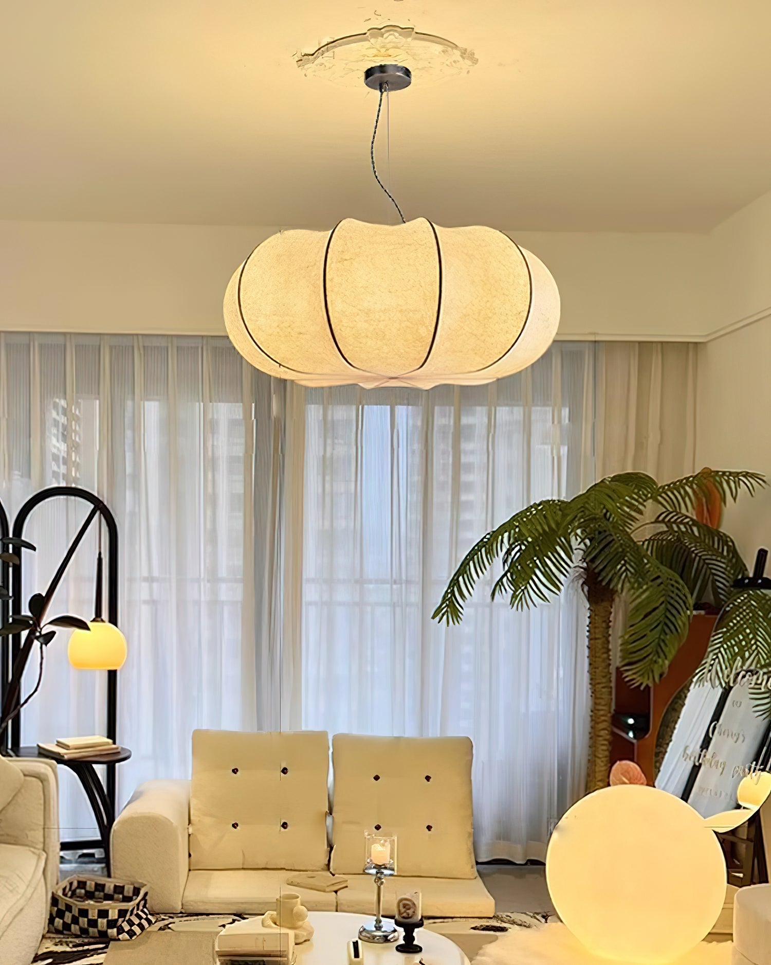 Silk Pendant Lamp - Oblate Design, Modern Lighting Fixture for Home Decor & Dining Room