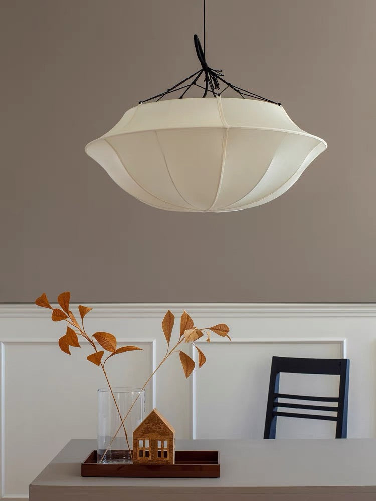 Silk Umbrella Chandelier in Cream White - Vintage French Style Lighting Fixture for Dining Room & Entryway