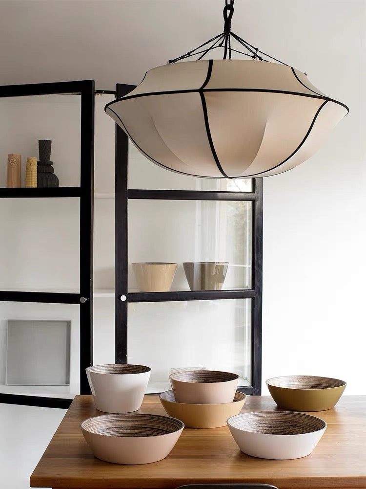 Silk Umbrella Chandelier in Cream White - Vintage French Style Lighting Fixture for Dining Room & Entryway