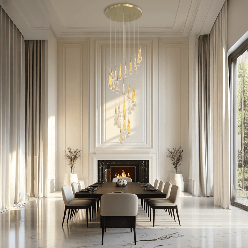Crystal Droplets Chandelier – Modern Spiral Dimmable LED Lighting for Living Room, Dining & Entryway