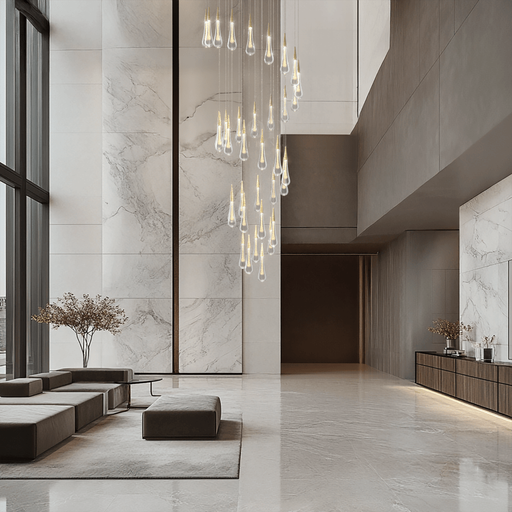 Crystal Droplets Chandelier – Modern Spiral Dimmable LED Lighting for Living Room, Dining & Entryway