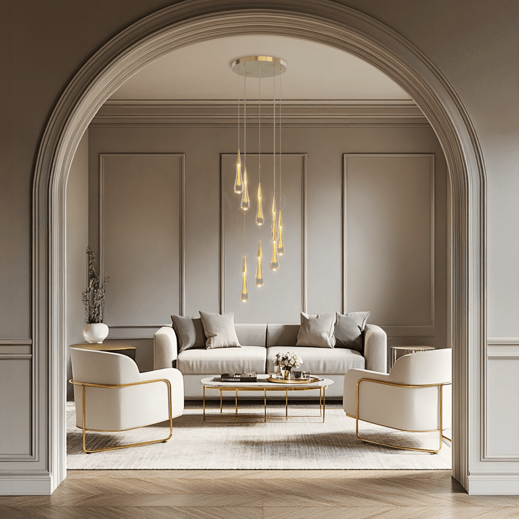 Crystal Droplets Chandelier – Modern Spiral Dimmable LED Lighting for Living Room, Dining & Entryway