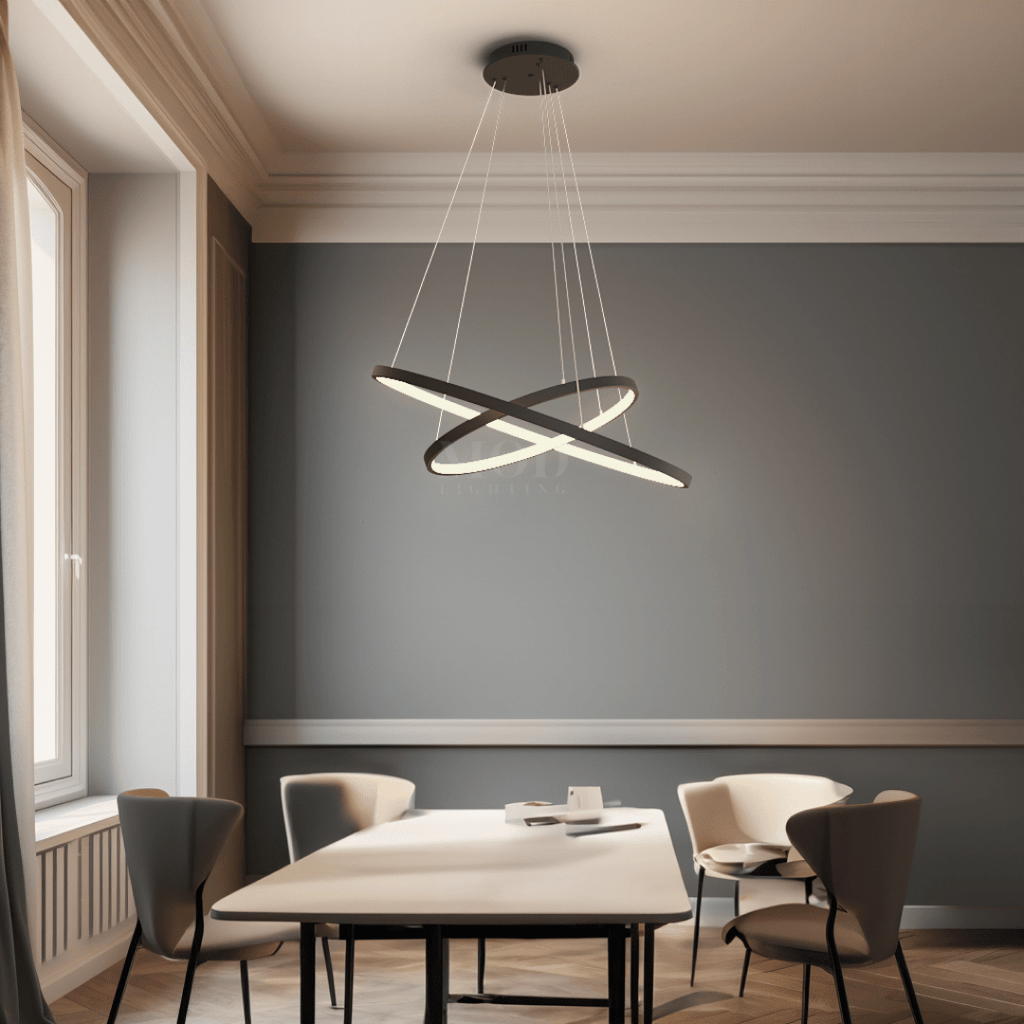 Modern Indoor Chandelier Light Fixture | Customizable Strap Design, Elegant Metal & Glass for Dining Room or Living Space