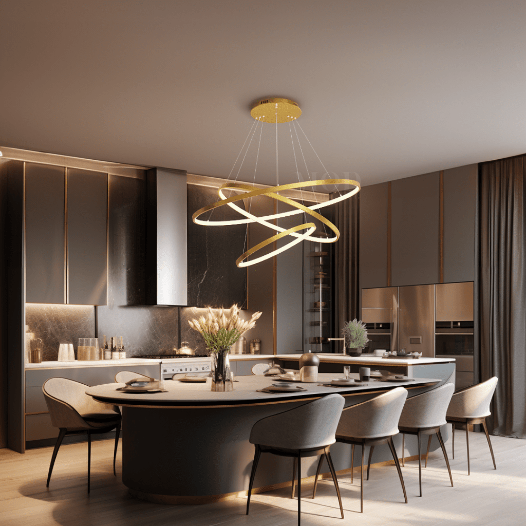 Modern Indoor Chandelier Light Fixture | Customizable Strap Design, Elegant Metal & Glass for Dining Room or Living Space