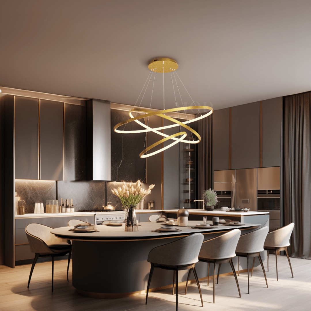 Modern Indoor Chandelier Light Fixture | Customizable Strap Design, Elegant Metal & Glass for Dining Room or Living Space