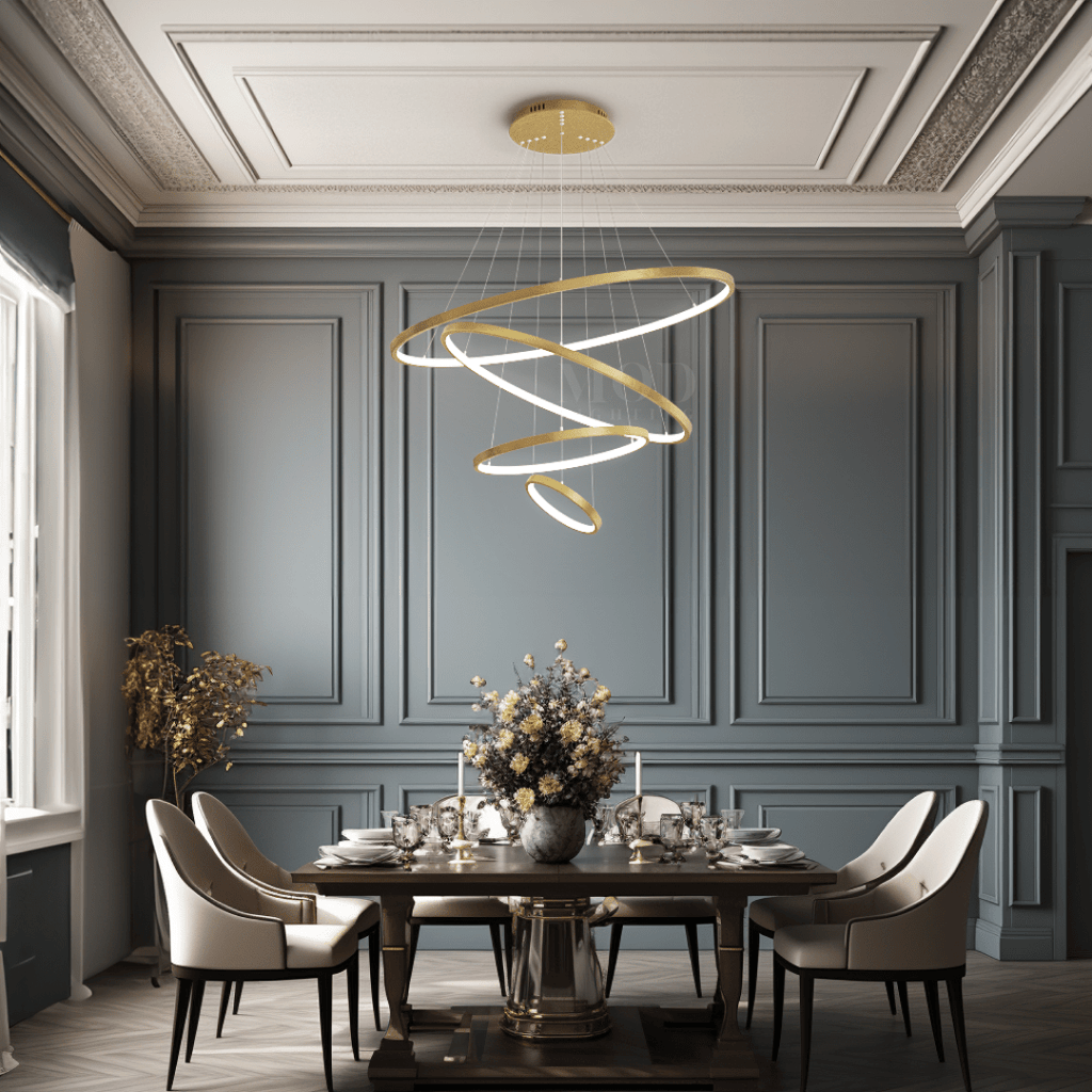 Modern Indoor Chandelier Light Fixture | Customizable Strap Design, Elegant Metal & Glass for Dining Room or Living Space
