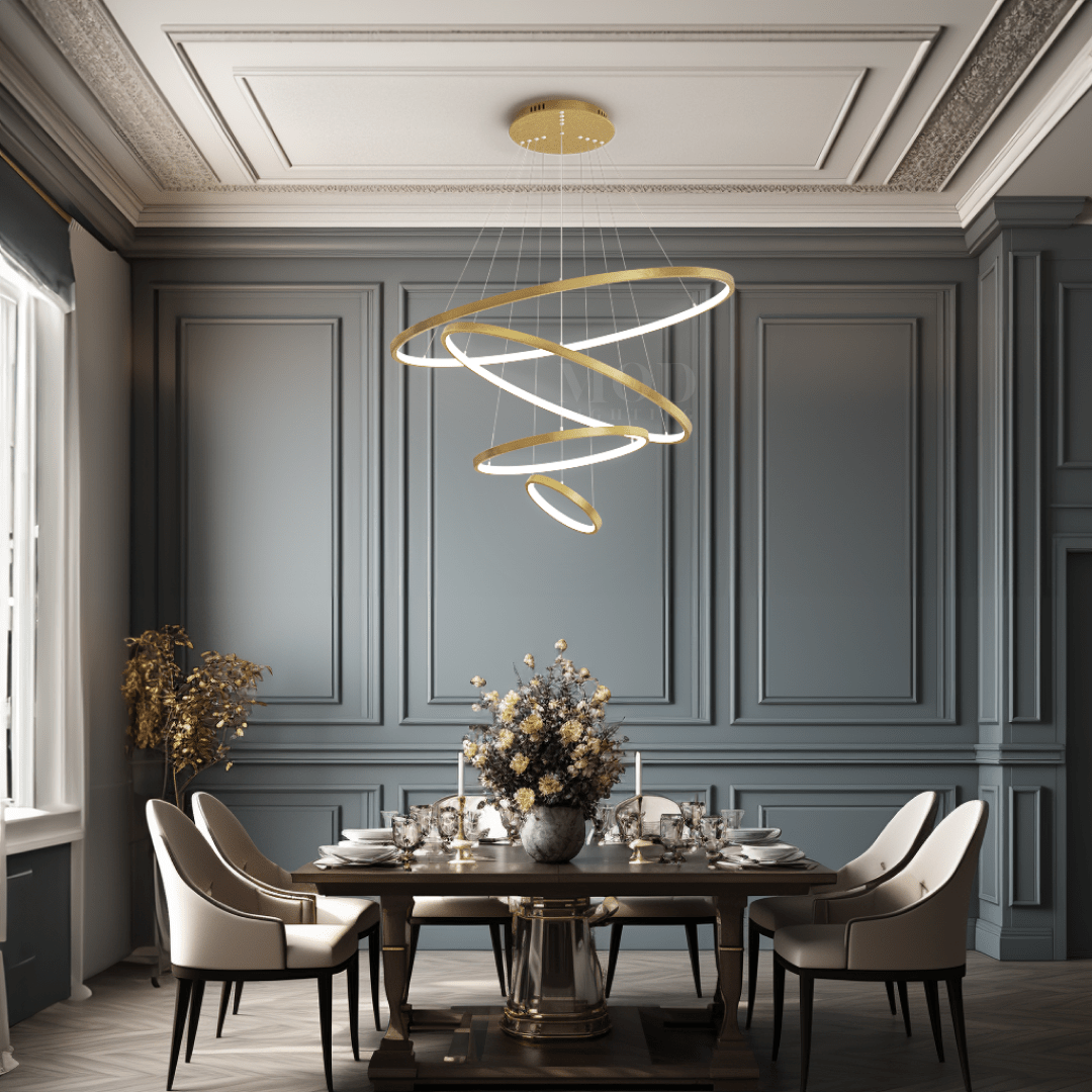 Modern Indoor Chandelier Light Fixture | Customizable Strap Design, Elegant Metal & Glass for Dining Room or Living Space