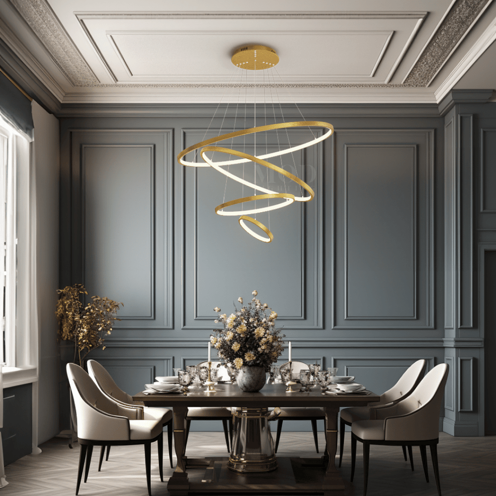Modern Indoor Chandelier Light Fixture | Customizable Strap Design, Elegant Metal & Glass for Dining Room or Living Space