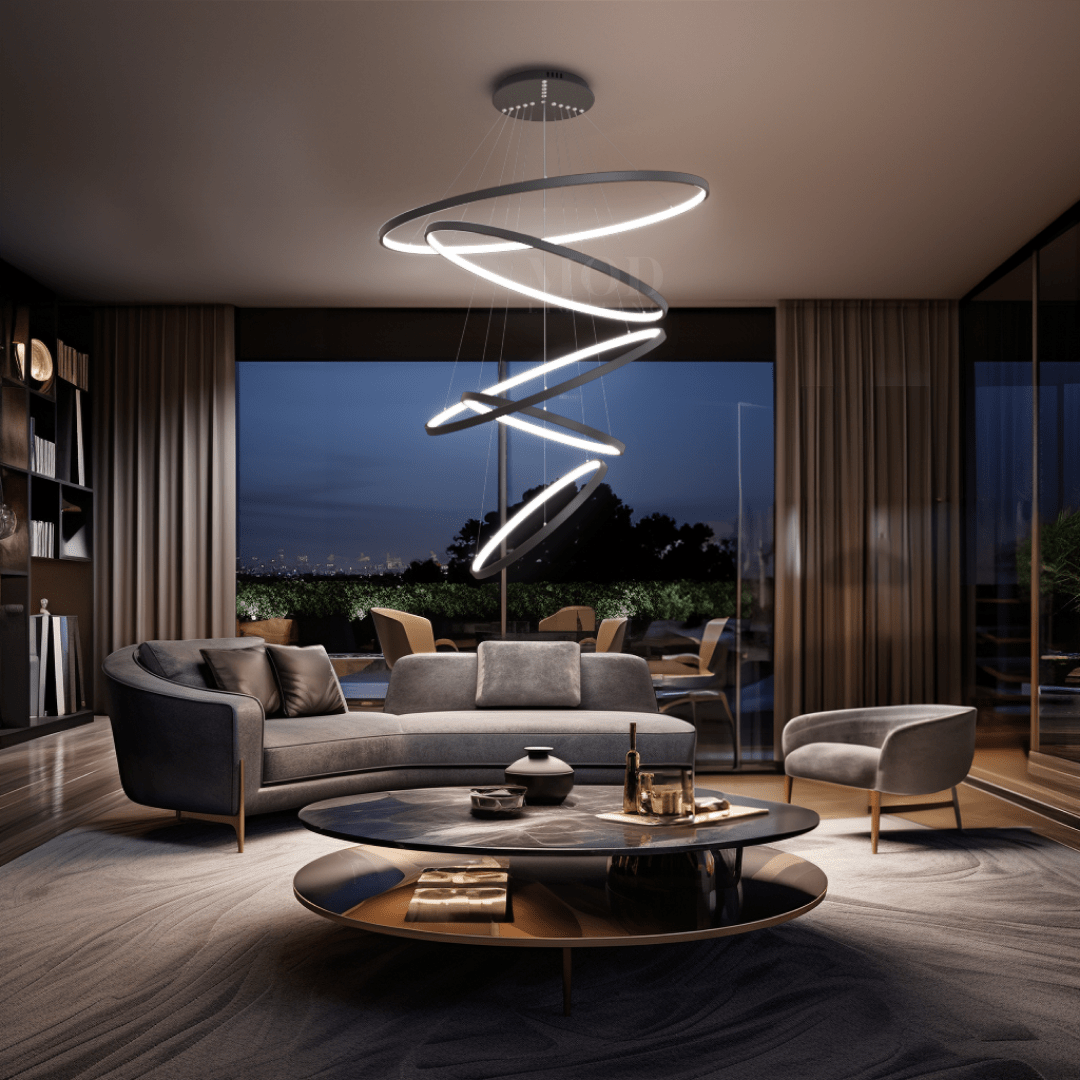Modern Indoor Chandelier Light Fixture | Customizable Strap Design, Elegant Metal & Glass for Dining Room or Living Space