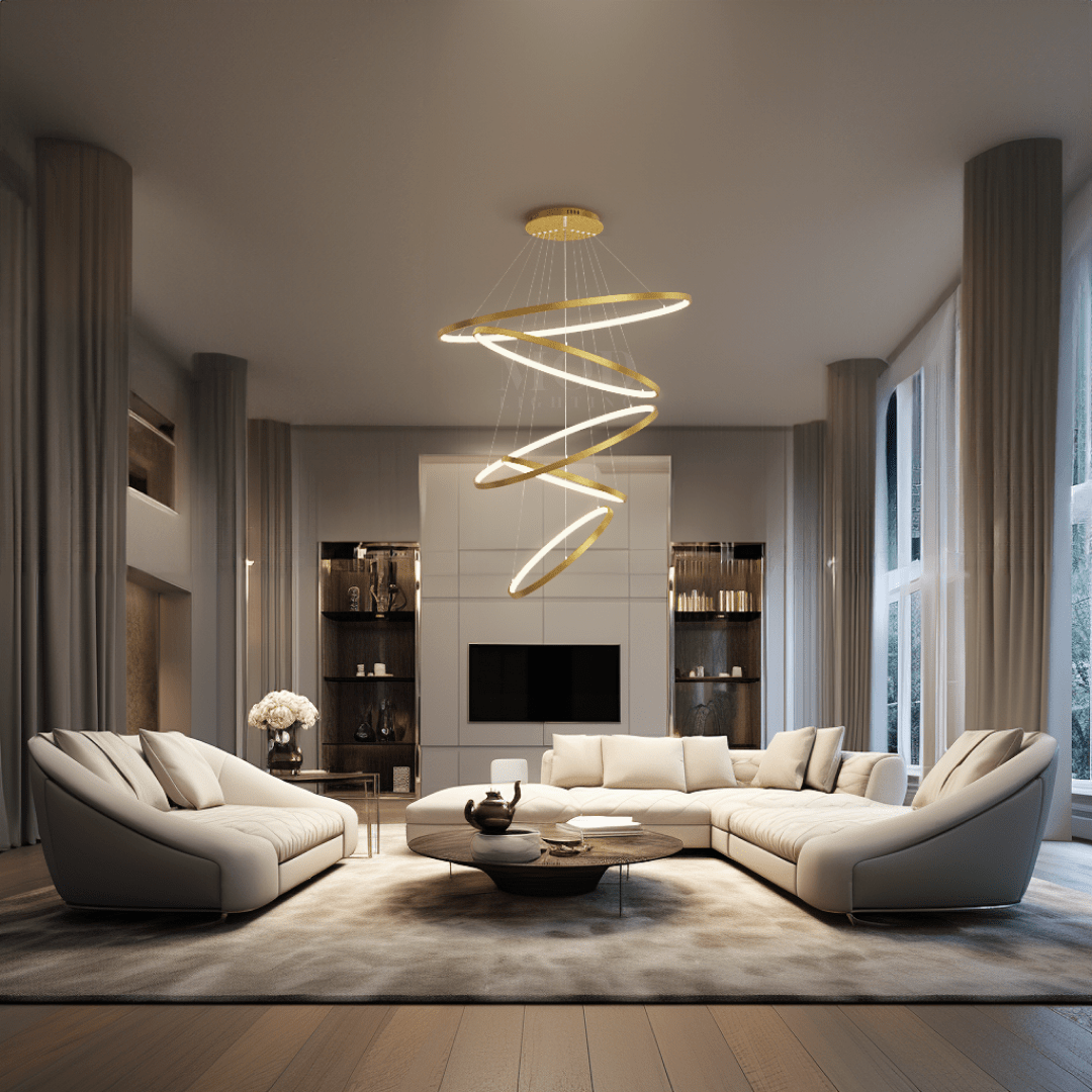 Modern Indoor Chandelier Light Fixture | Customizable Strap Design, Elegant Metal & Glass for Dining Room or Living Space