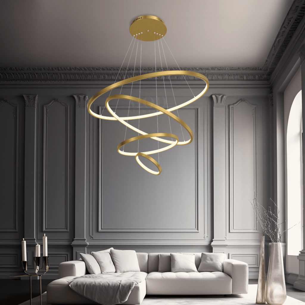 Modern Indoor Chandelier Light Fixture | Customizable Strap Design, Elegant Metal & Glass for Dining Room or Living Space