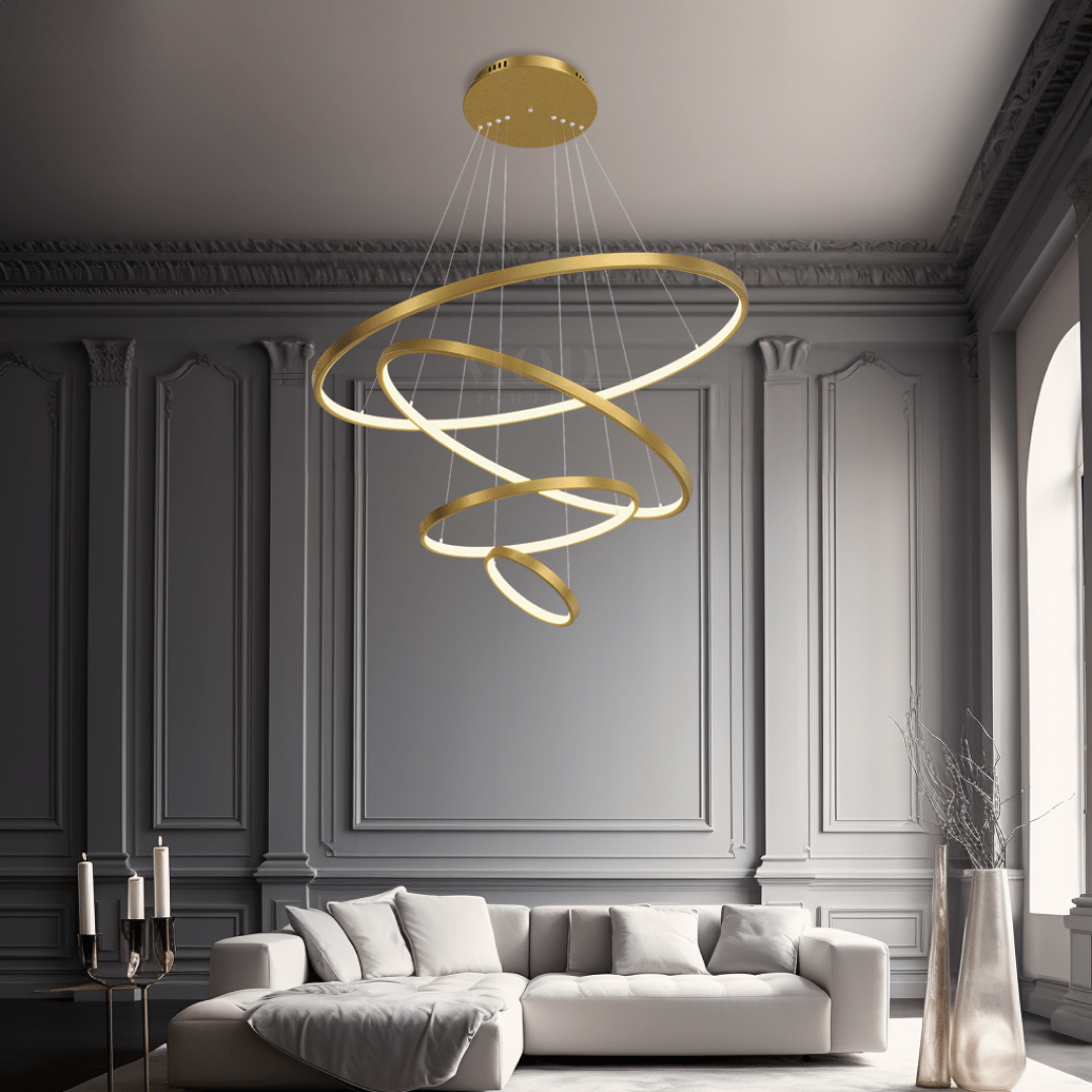 Modern Indoor Chandelier Light Fixture | Customizable Strap Design, Elegant Metal & Glass for Dining Room or Living Space