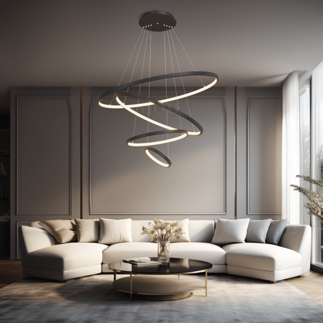 Modern Indoor Chandelier Light Fixture | Customizable Strap Design, Elegant Metal & Glass for Dining Room or Living Space