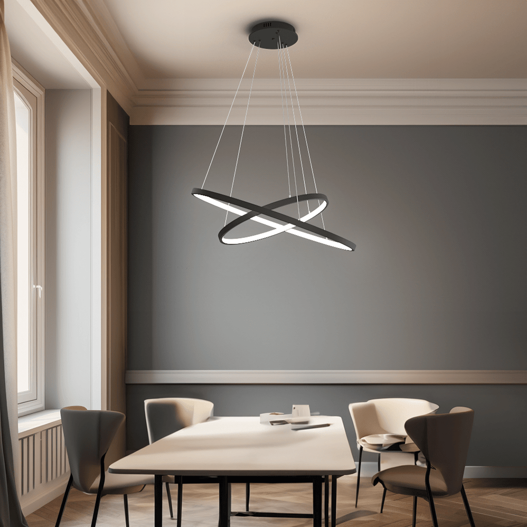 Modern Indoor Chandelier Light Fixture | Customizable Strap Design, Elegant Metal & Glass for Dining Room or Living Space
