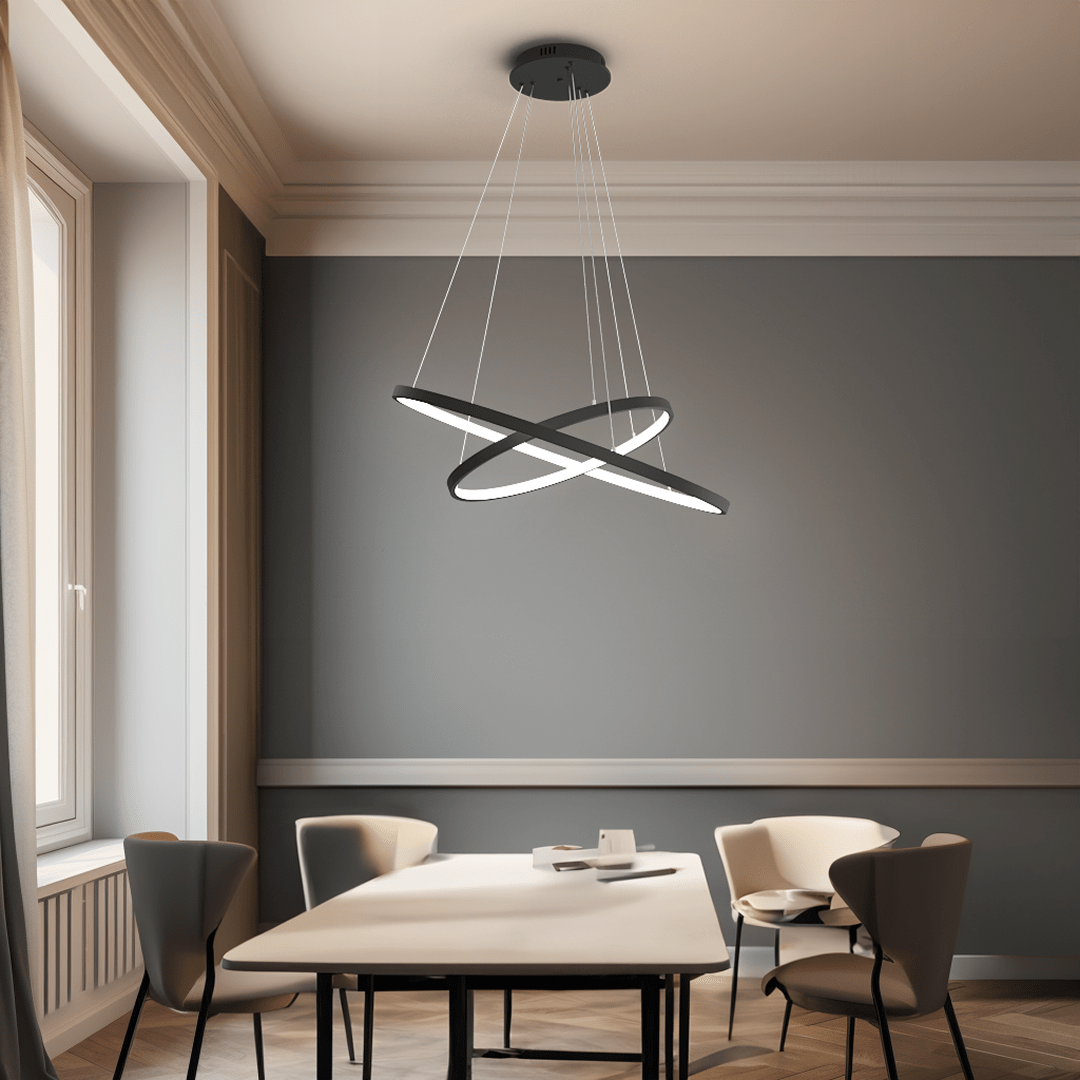 Modern Indoor Chandelier Light Fixture | Customizable Strap Design, Elegant Metal & Glass for Dining Room or Living Space
