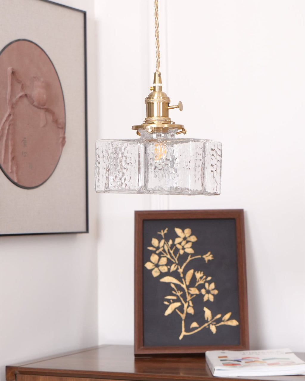 LED Swag Light Fixture with Jewel Glass and Brass Finish for Living Room & Bedroom Lighting