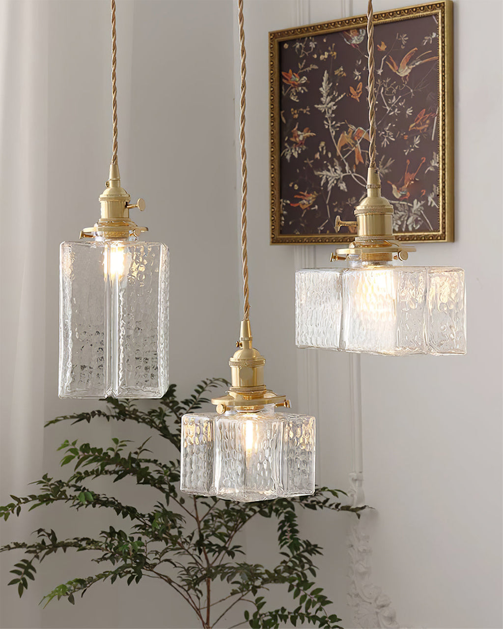 LED Swag Light Fixture with Jewel Glass and Brass Finish for Living Room & Bedroom Lighting