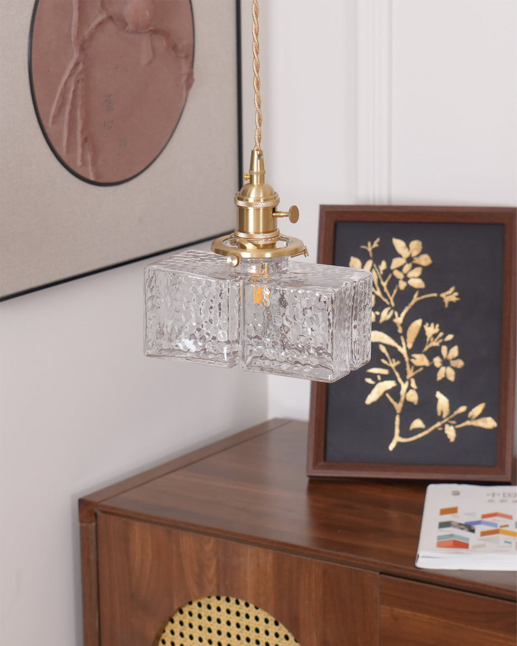 LED Swag Light Fixture with Jewel Glass and Brass Finish for Living Room & Bedroom Lighting