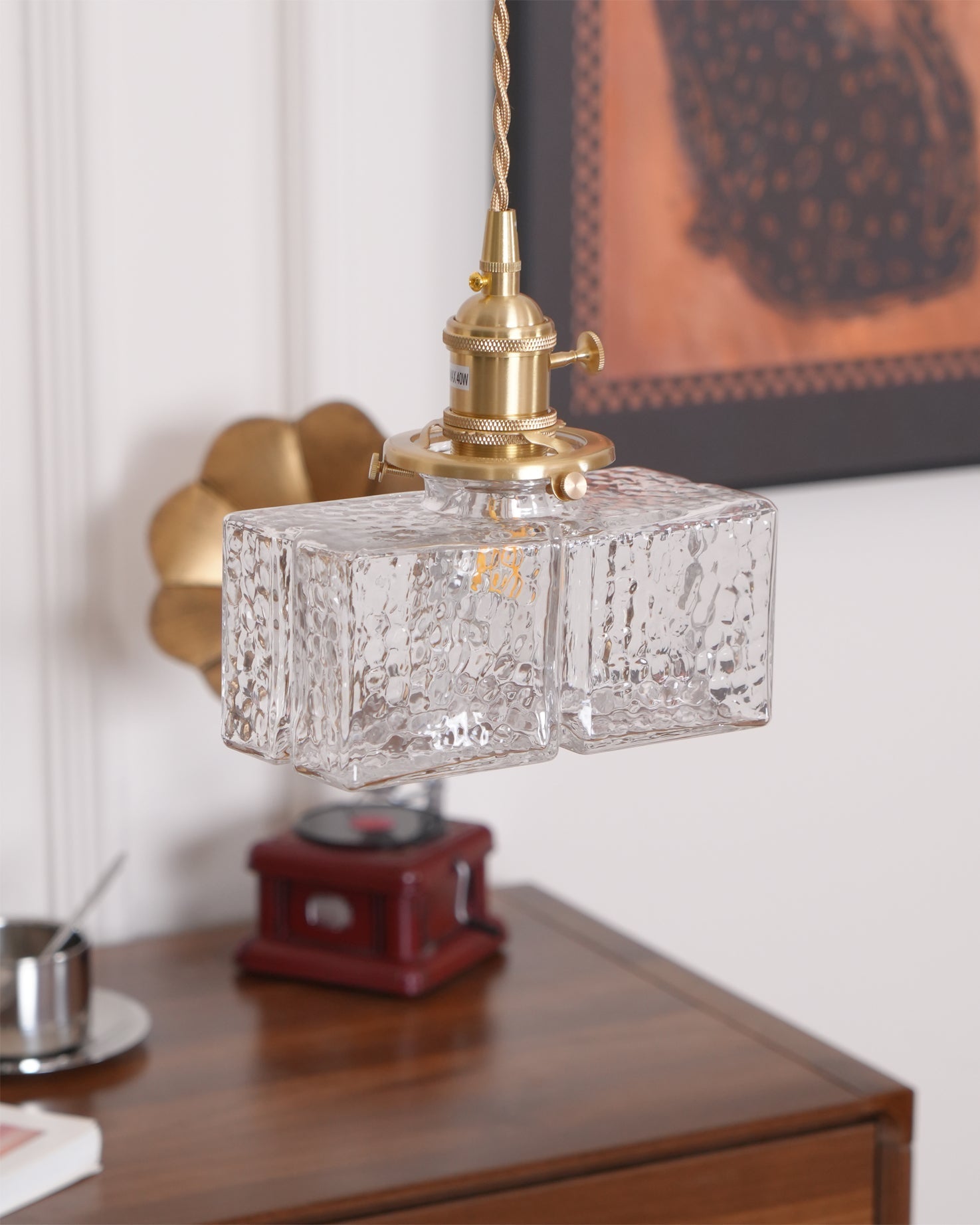 LED Swag Light Fixture with Jewel Glass and Brass Finish for Living Room & Bedroom Lighting