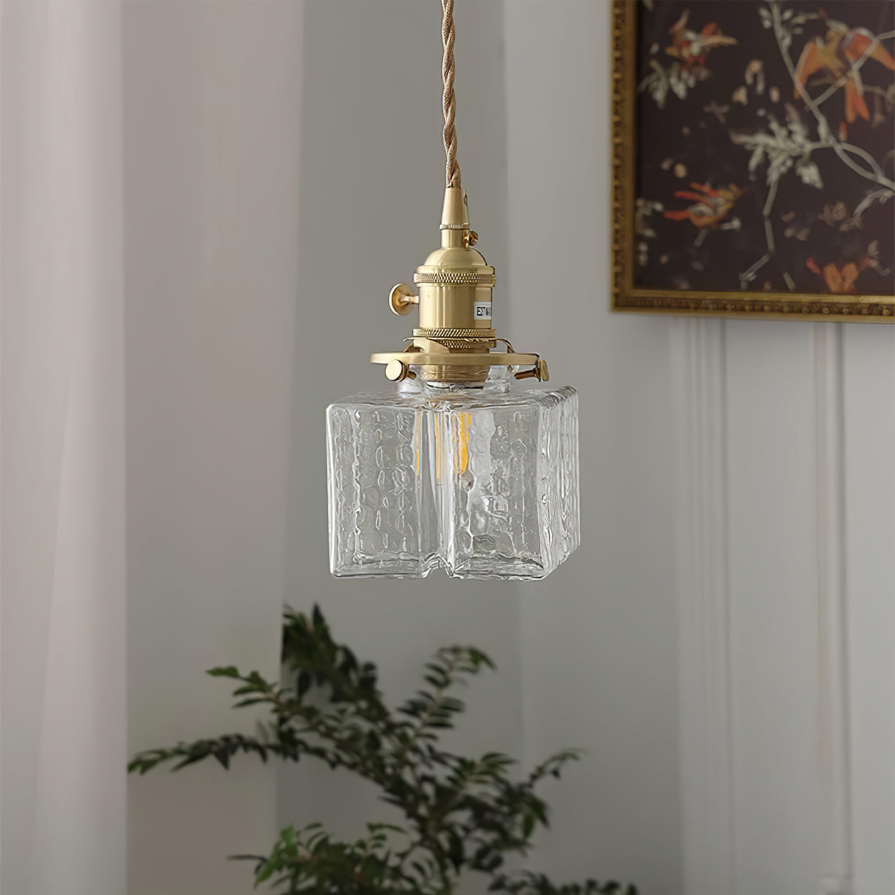 LED Swag Light Fixture with Jewel Glass and Brass Finish for Living Room & Bedroom Lighting