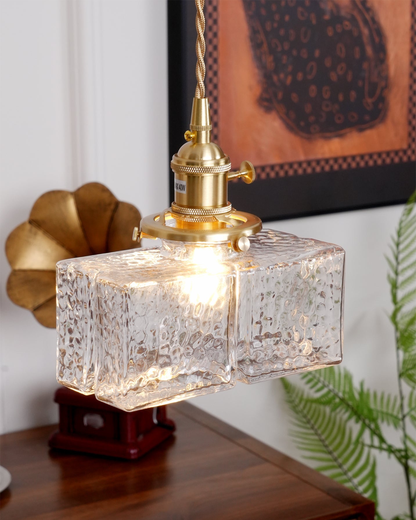 LED Swag Light Fixture with Jewel Glass and Brass Finish for Living Room & Bedroom Lighting