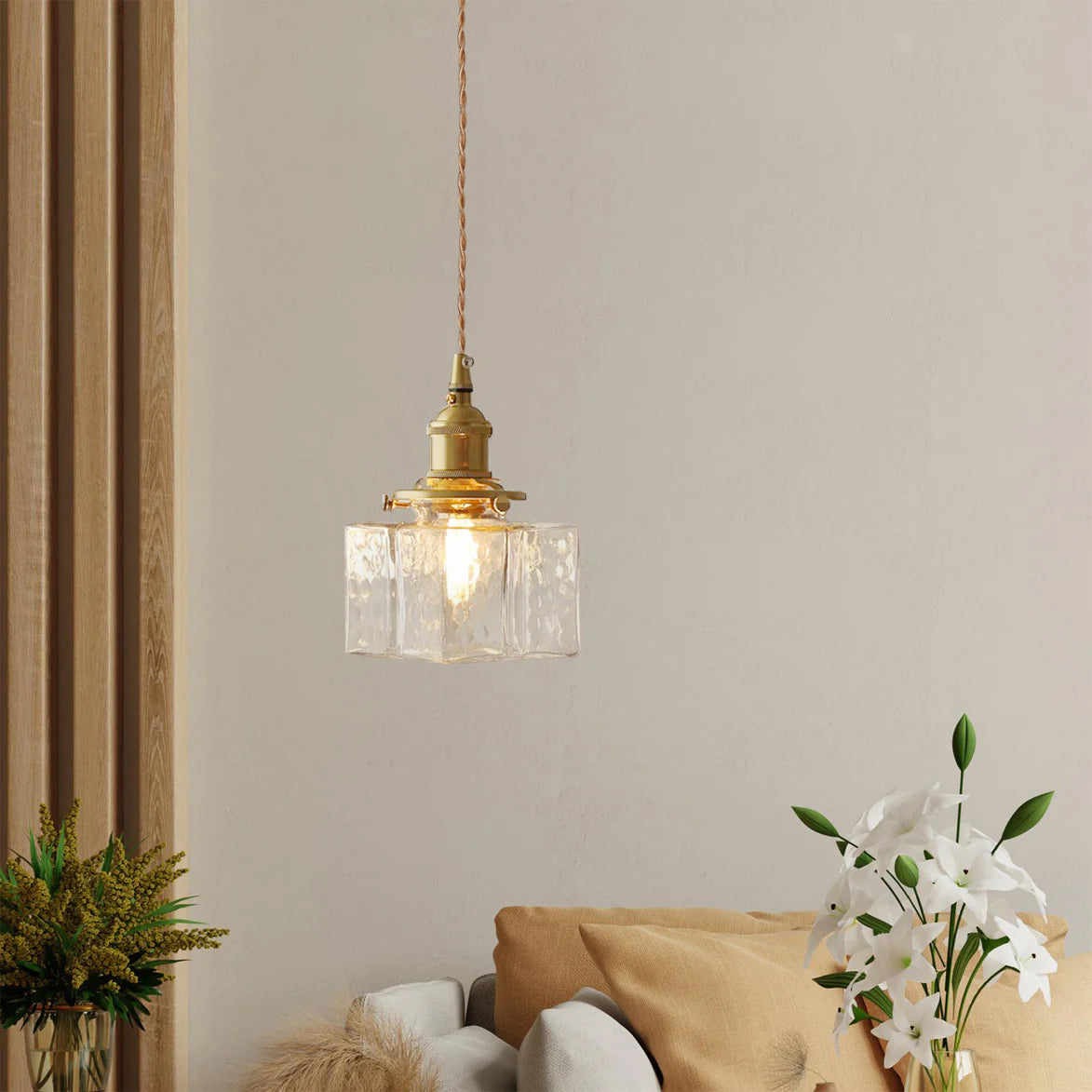 LED Swag Light Fixture with Jewel Glass and Brass Finish for Living Room & Bedroom Lighting