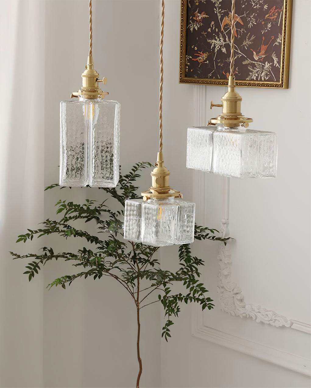 LED Swag Light Fixture with Jewel Glass and Brass Finish for Living Room & Bedroom Lighting