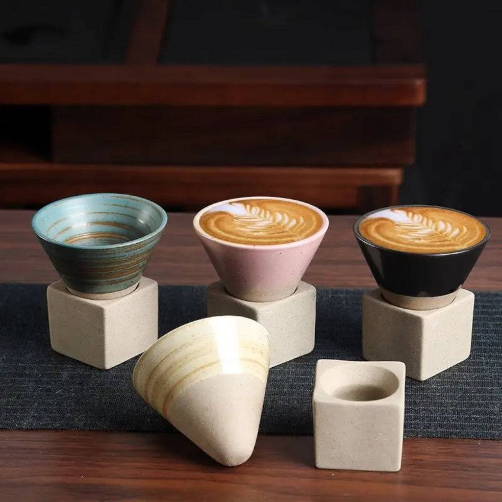 Handcrafted Cone Espresso Cups – Elegant Stoneware for a Serene Coffee Experience