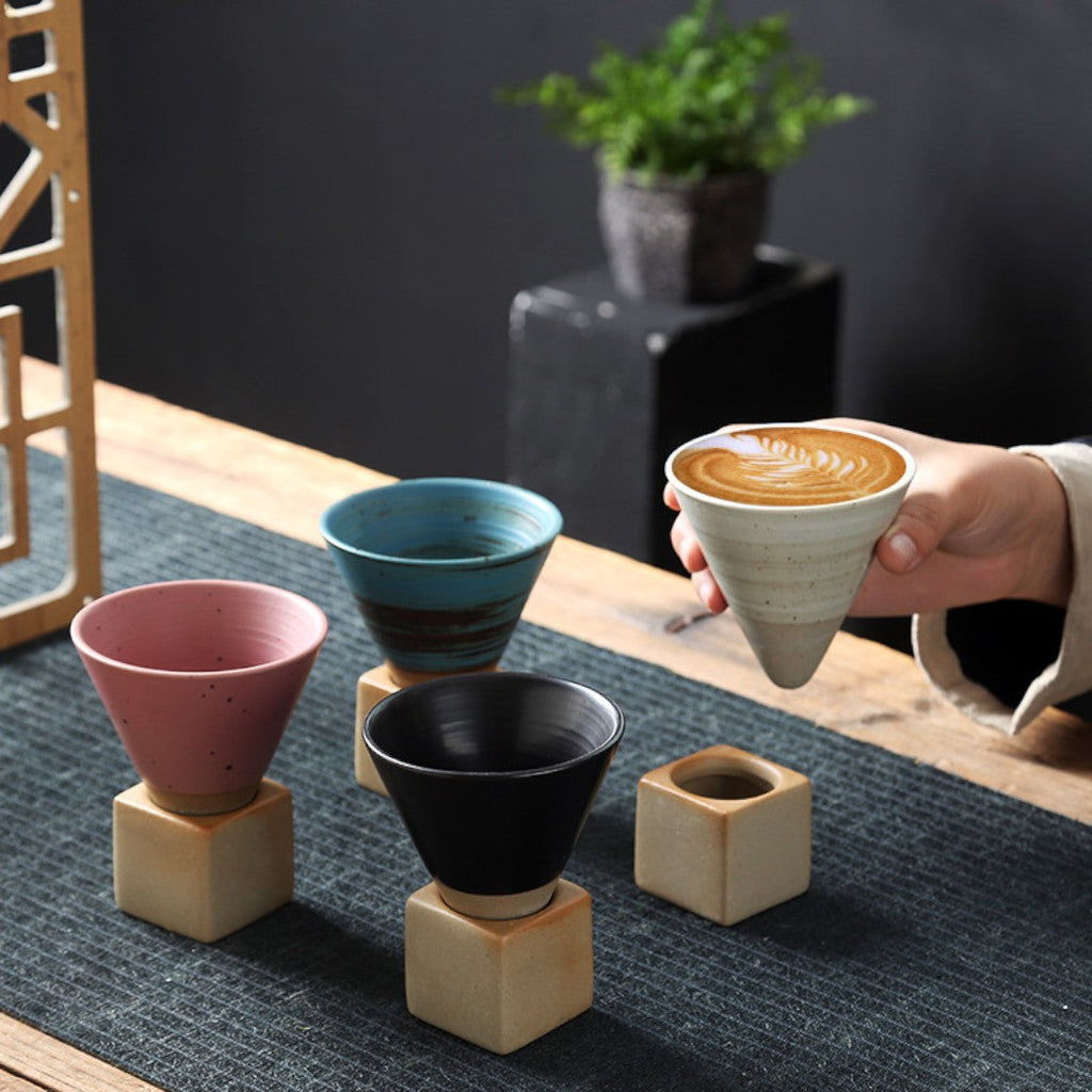 Handcrafted Cone Espresso Cups – Elegant Stoneware for a Serene Coffee Experience