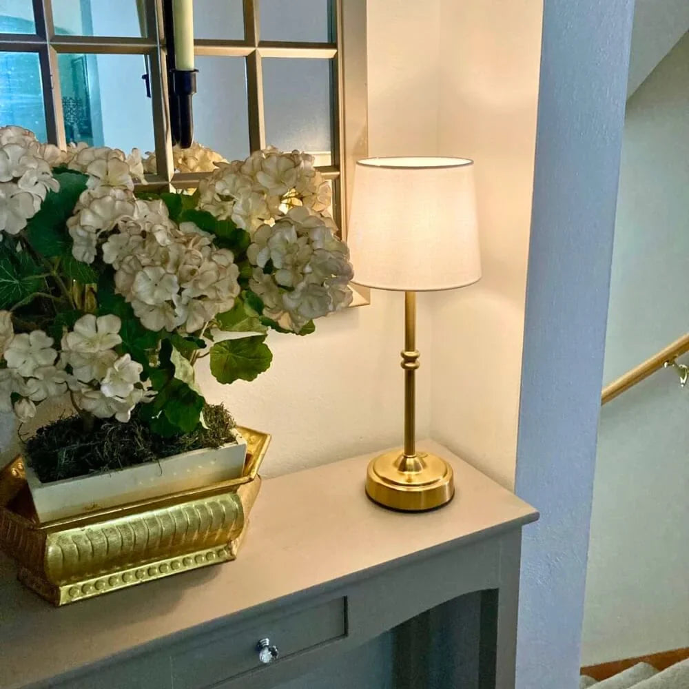 Cordless Brass Lamp for Living Room Battery Powered for Mantle & Table Versatile Decor Solution
