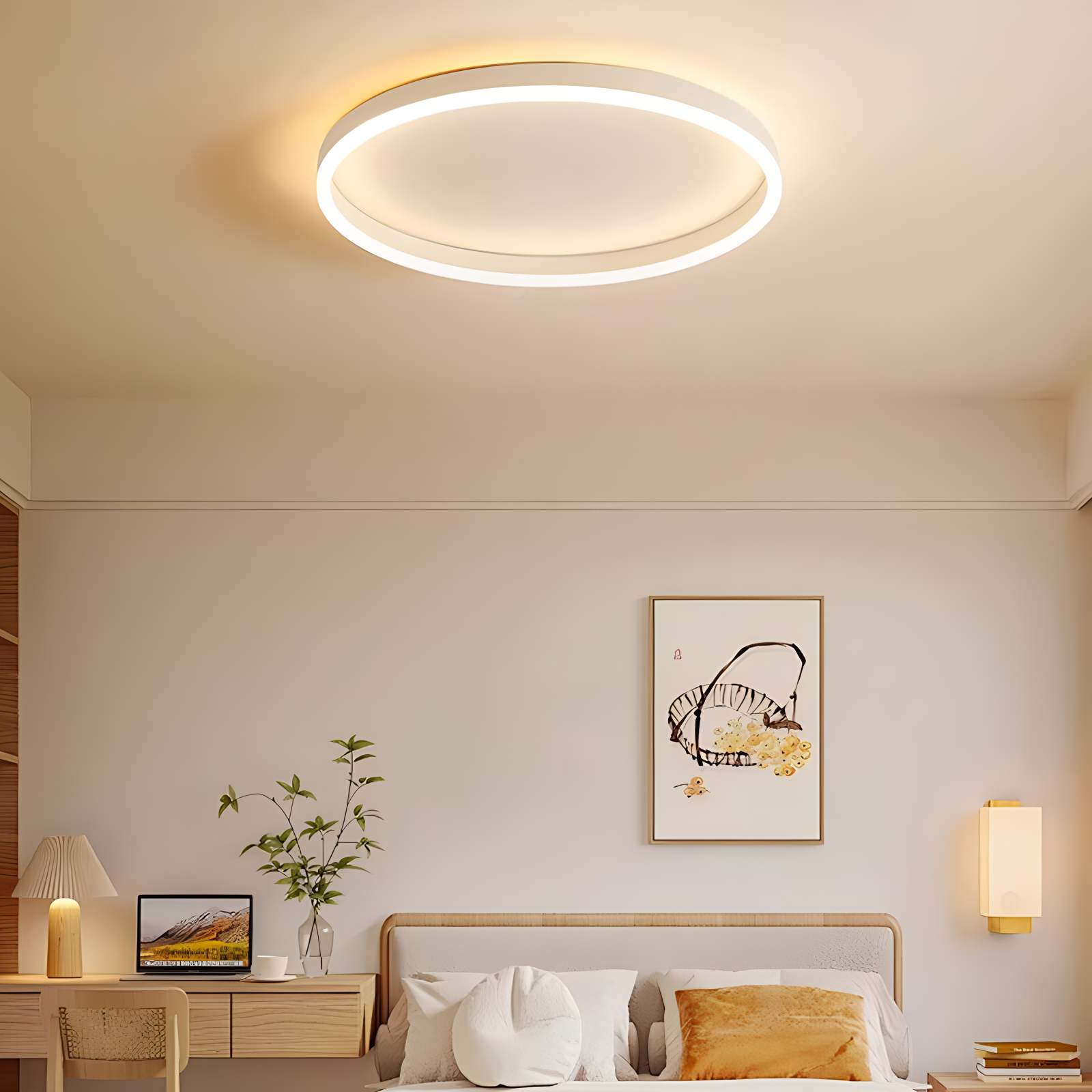 LED Circular Ceiling Lamp - Nordic Style Fixture for Bedroom Lighting & Home Decor