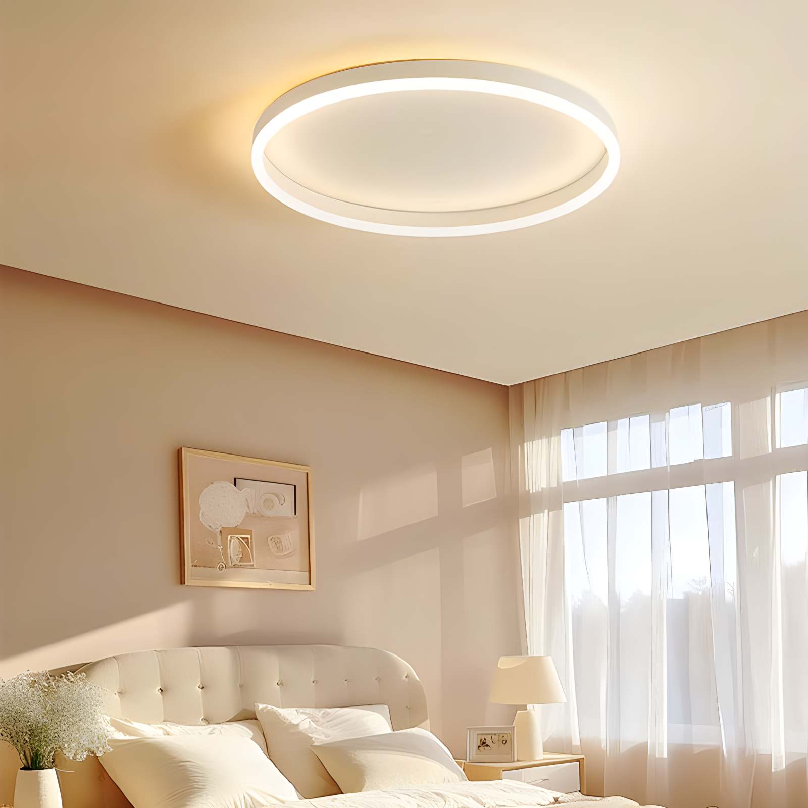 LED Circular Ceiling Lamp - Nordic Style Fixture for Bedroom Lighting & Home Decor