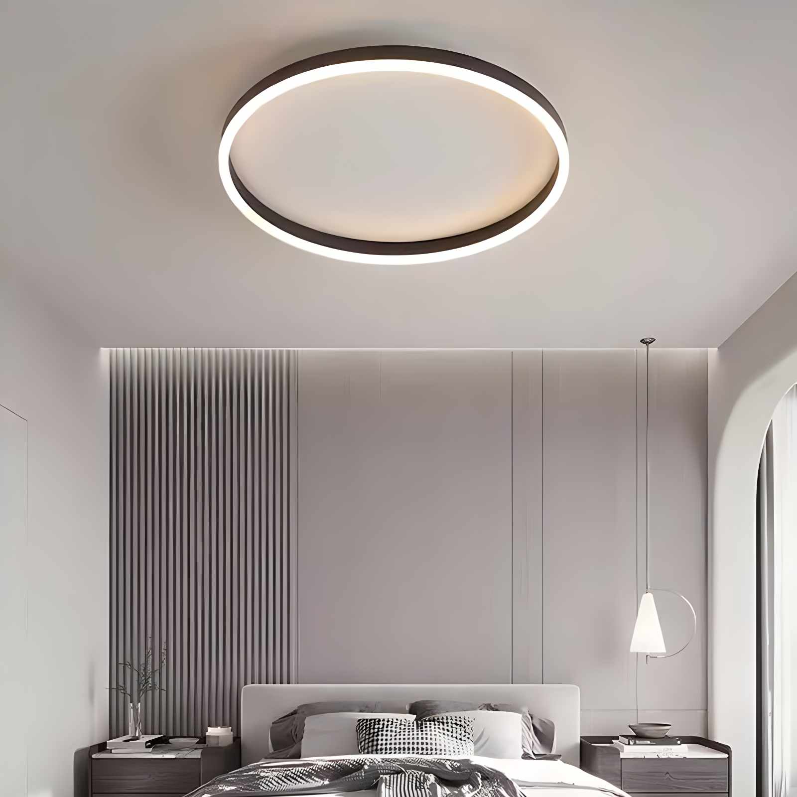 LED Circular Ceiling Lamp - Nordic Style Fixture for Bedroom Lighting & Home Decor