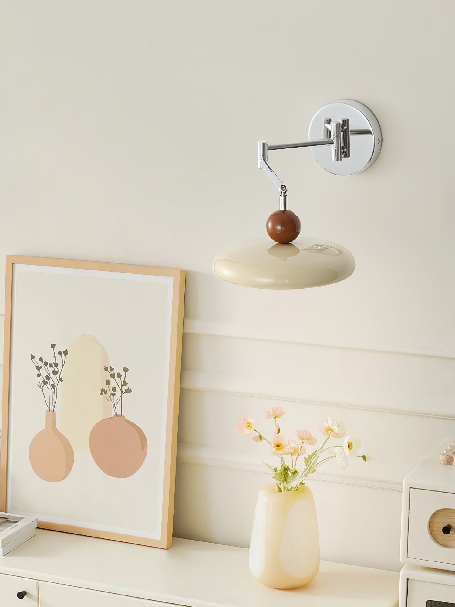 Swing Arm Wall Lamp | Metal & Acrylic, Integrated LED for Indoor Use, Warm to Cool Light Options