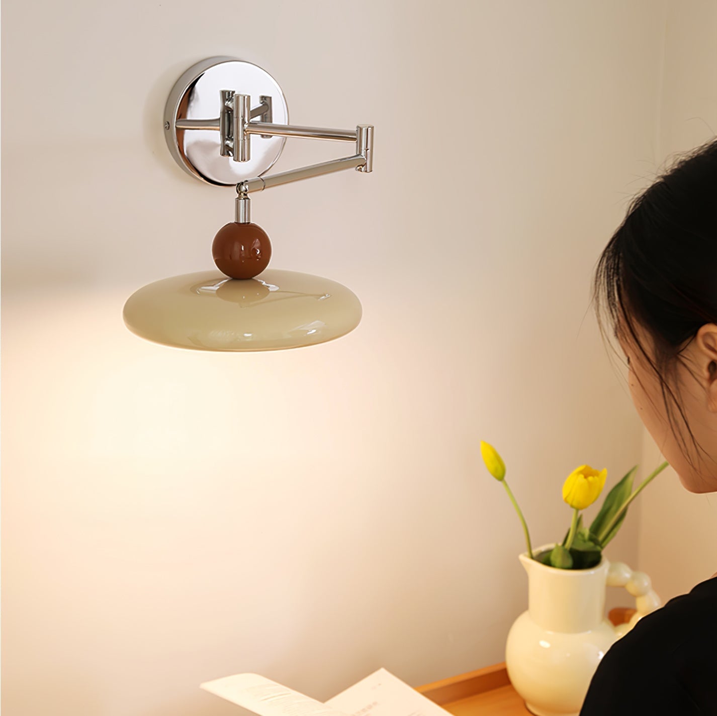 Swing Arm Wall Lamp | Metal & Acrylic, Integrated LED for Indoor Use, Warm to Cool Light Options