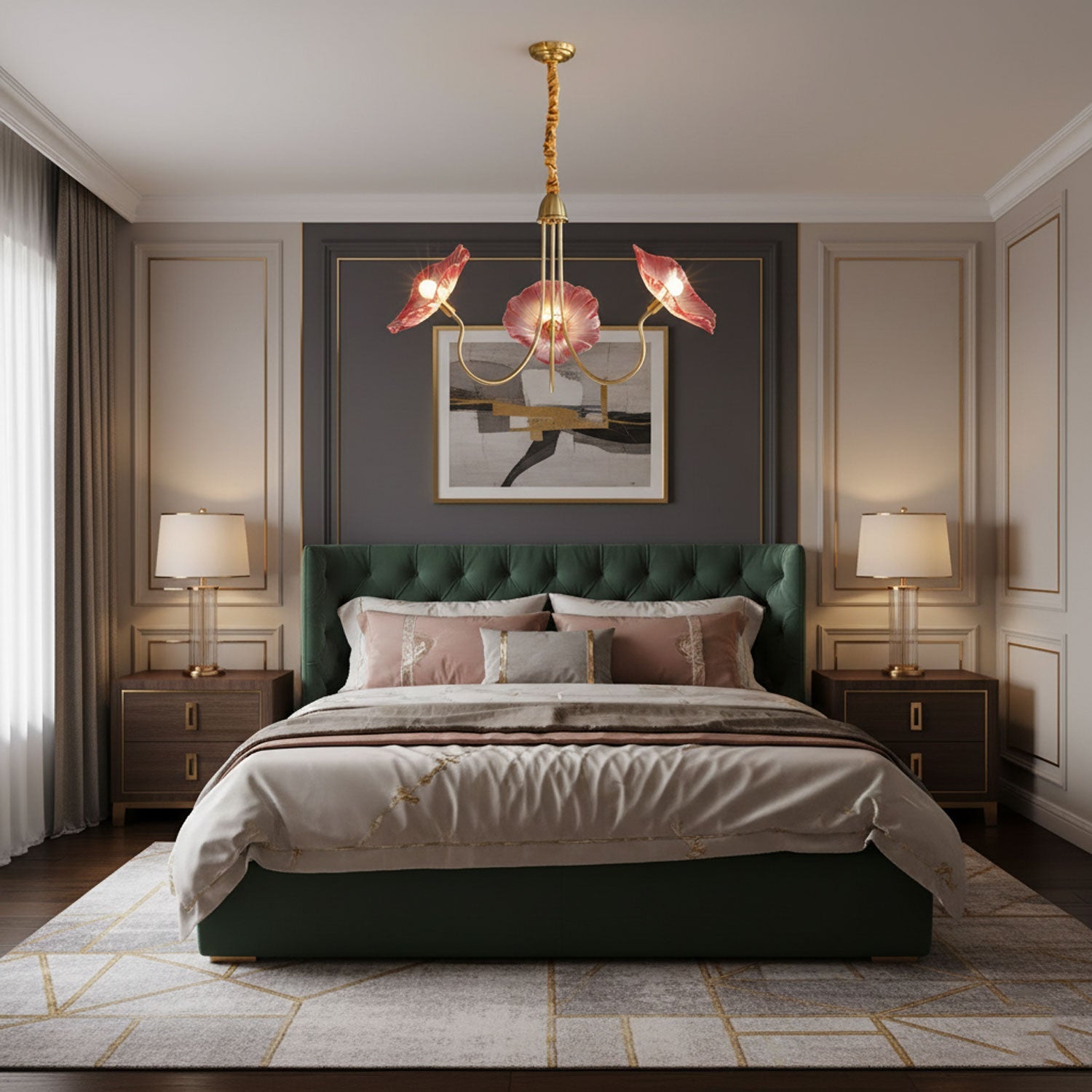 Lotus Leaf Glass Chandelier | Frosted Glass, Gold Finish & Ideal for Indoor Lighting