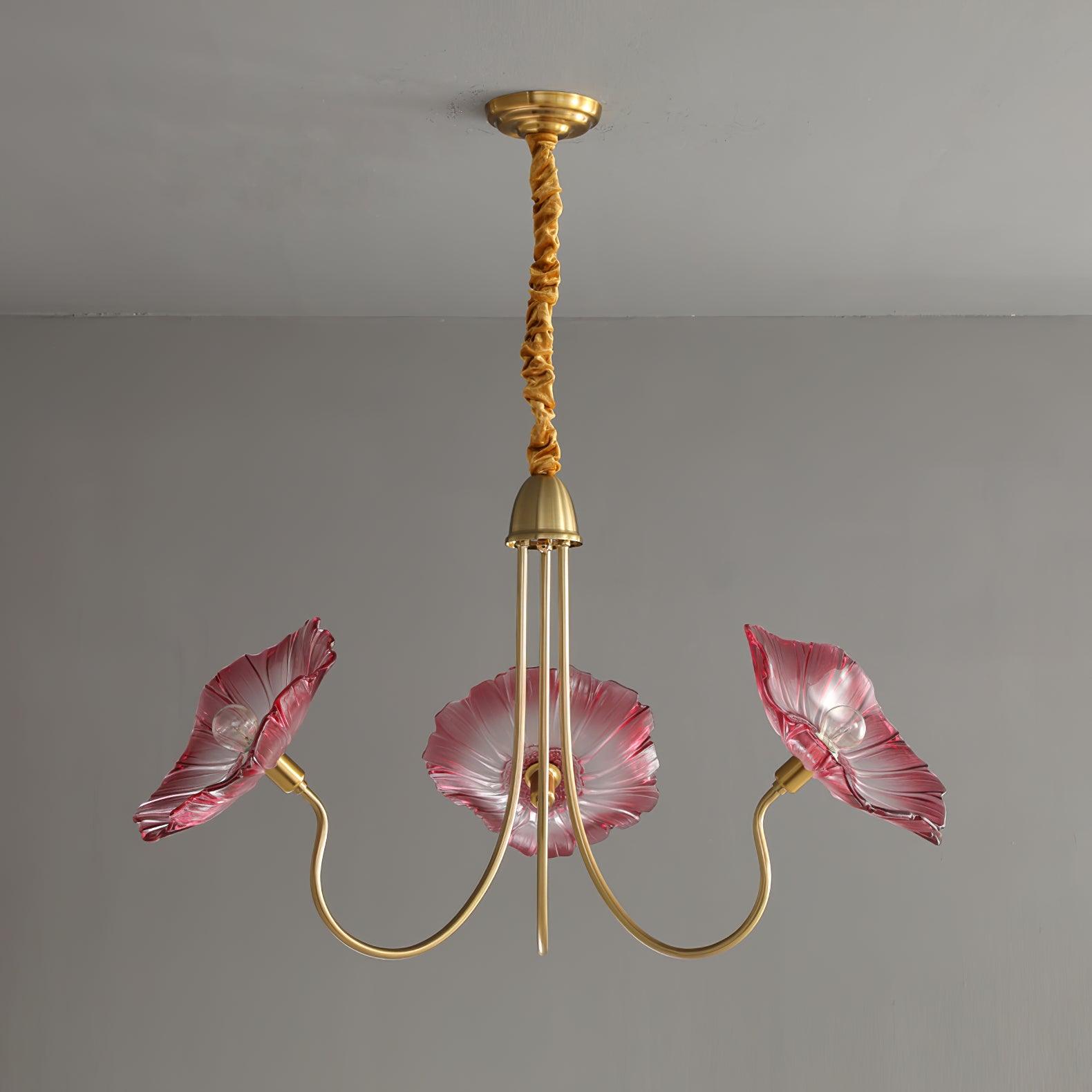 Lotus Leaf Glass Chandelier | Frosted Glass, Gold Finish & Ideal for Indoor Lighting