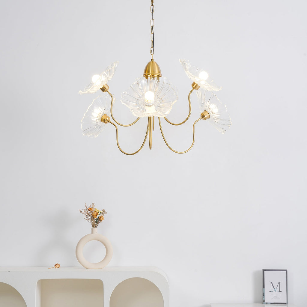 Lotus Leaf Glass Chandelier | Frosted Glass, Gold Finish & Ideal for Indoor Lighting