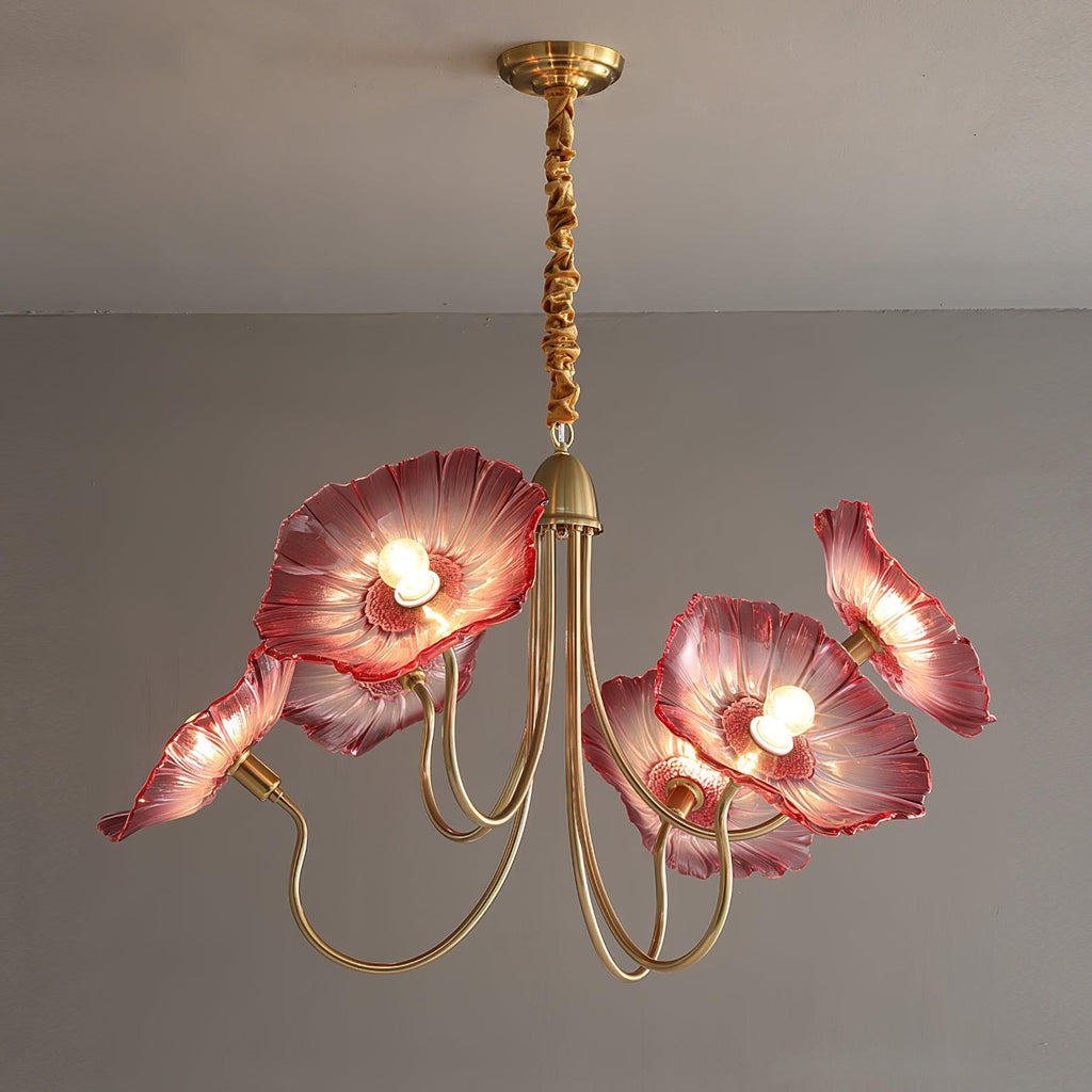 Lotus Leaf Glass Chandelier | Frosted Glass, Gold Finish & Ideal for Indoor Lighting