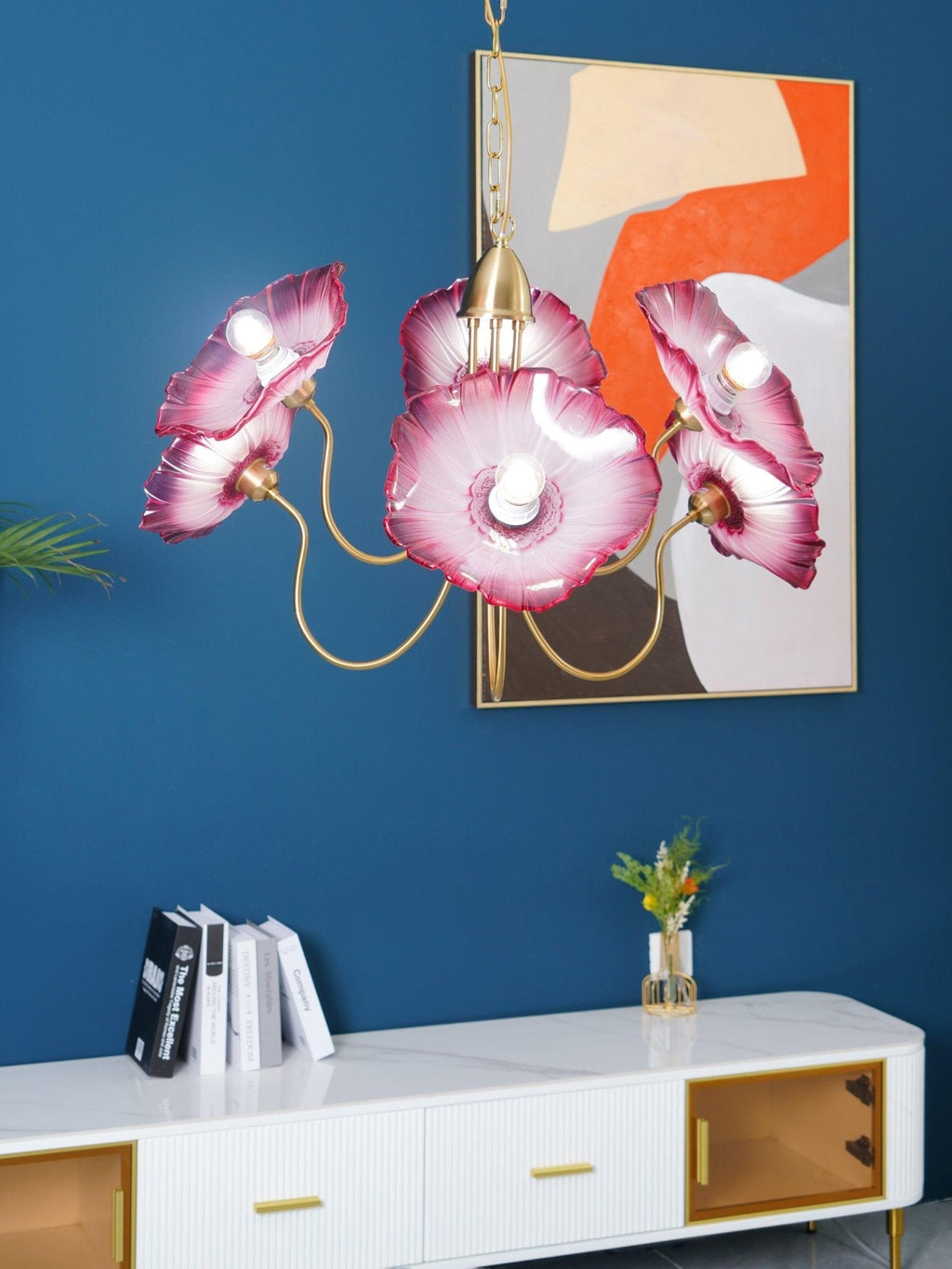 Lotus Leaf Glass Chandelier | Frosted Glass, Gold Finish & Ideal for Indoor Lighting