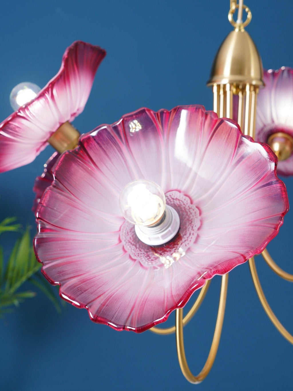 Lotus Leaf Glass Chandelier | Frosted Glass, Gold Finish & Ideal for Indoor Lighting