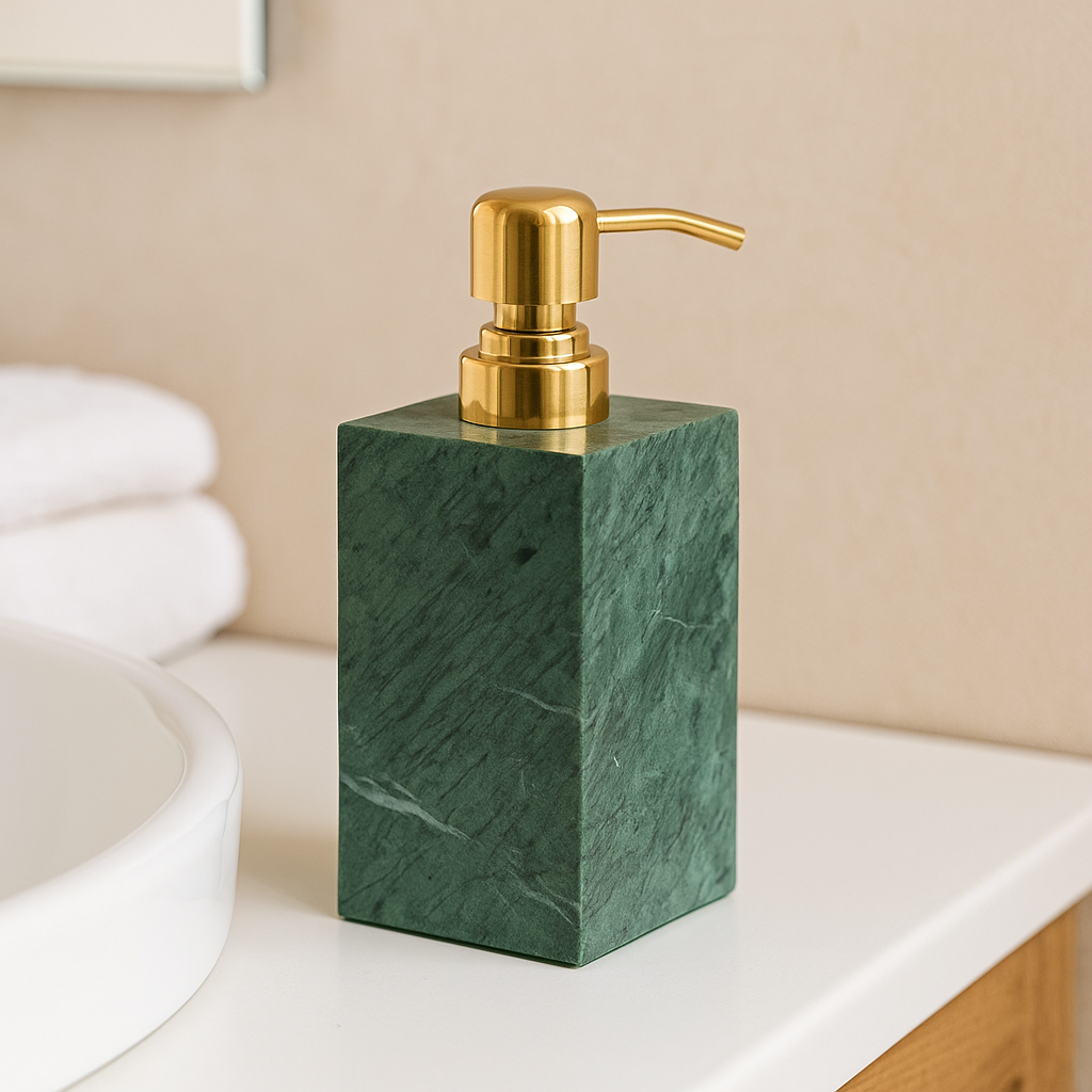 Solid Marble Soap Dispenser with Metal Pump – 1kg Natural Stone Lotion & Hand Sanitizer Bottle for Bathroom or Kitchen