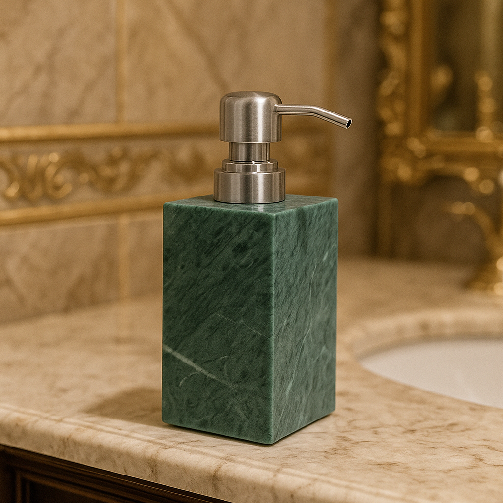 Solid Marble Soap Dispenser with Metal Pump – 1kg Natural Stone Lotion & Hand Sanitizer Bottle for Bathroom or Kitchen