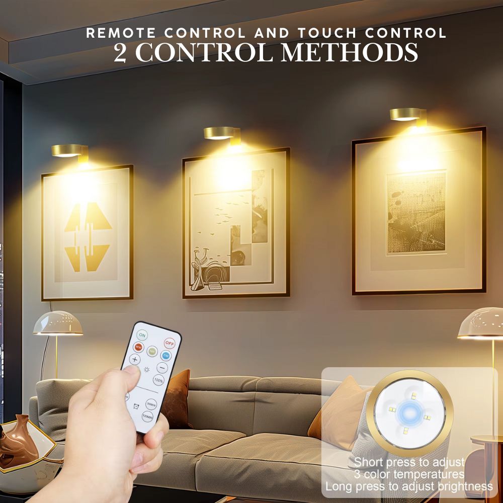 Wireless LED Lighting Trio – Adjustable 80 Lumen Art & Accent Lights with Remote Control, 3 Color Temperatures