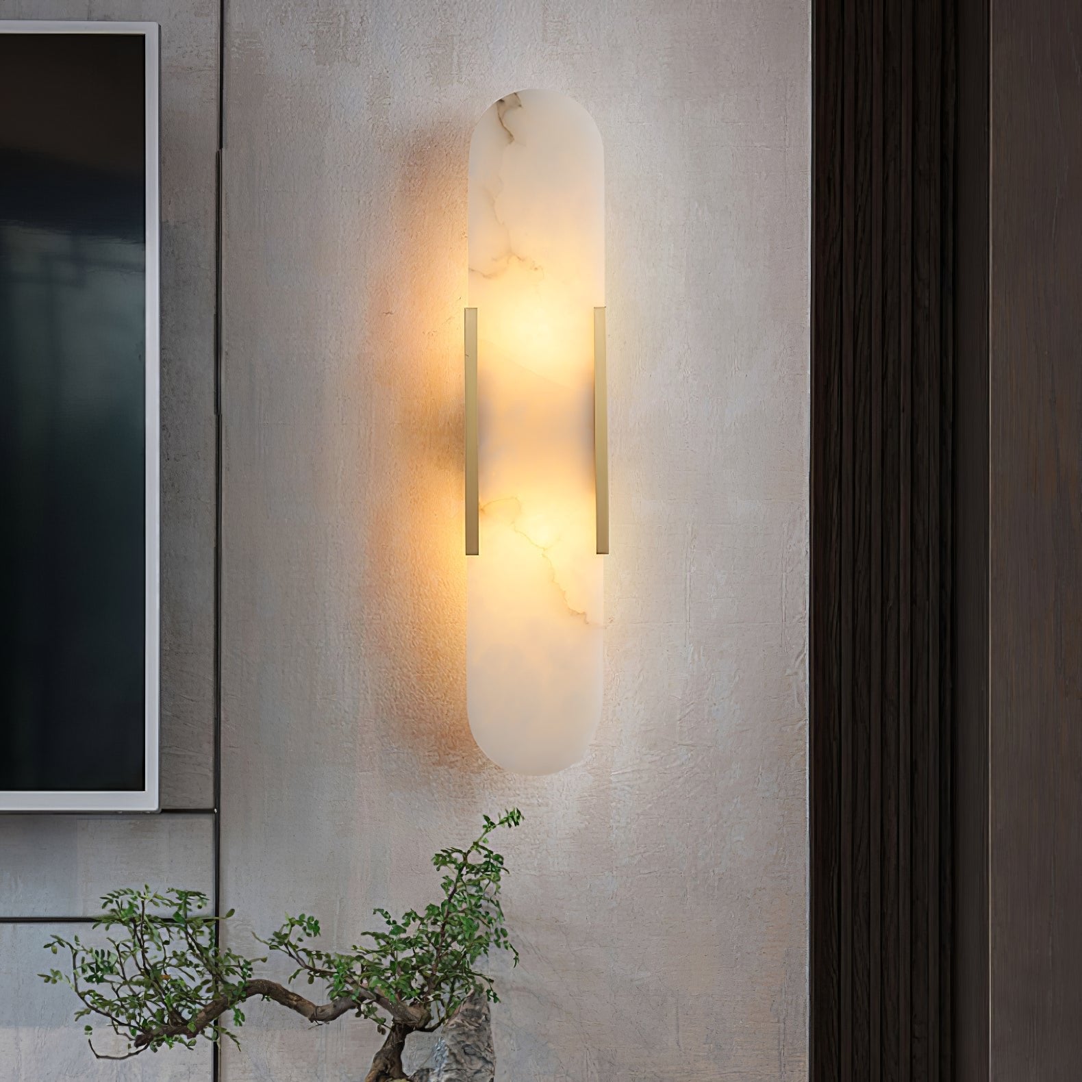 Elongated Alabaster Wall Lamp - Modern Lighting Fixture for Living Room & Hallway Decor