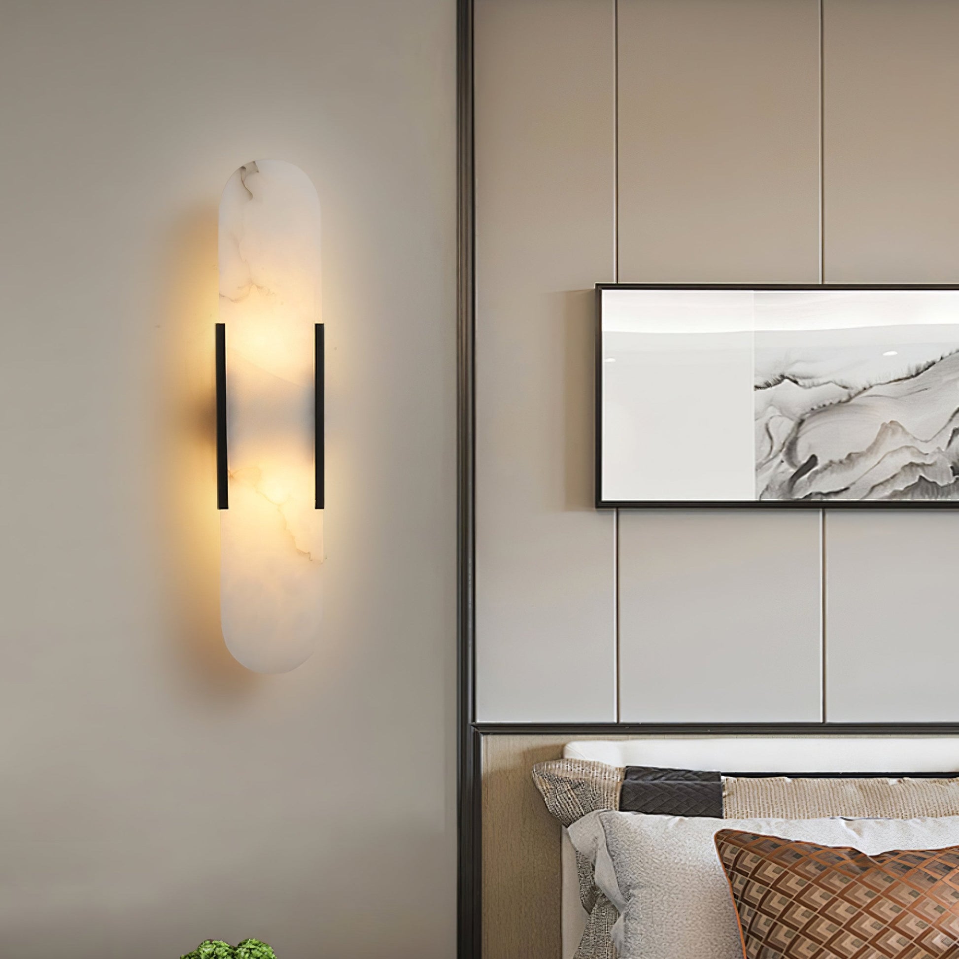 Elongated Alabaster Wall Lamp - Modern Lighting Fixture for Living Room & Hallway Decor