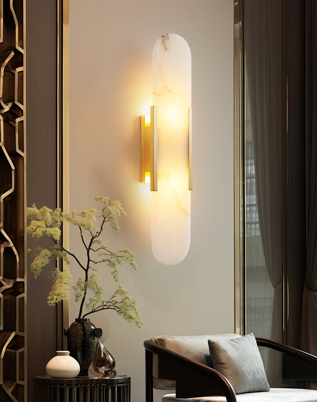 Elongated Alabaster Wall Lamp - Modern Lighting Fixture for Living Room & Hallway Decor