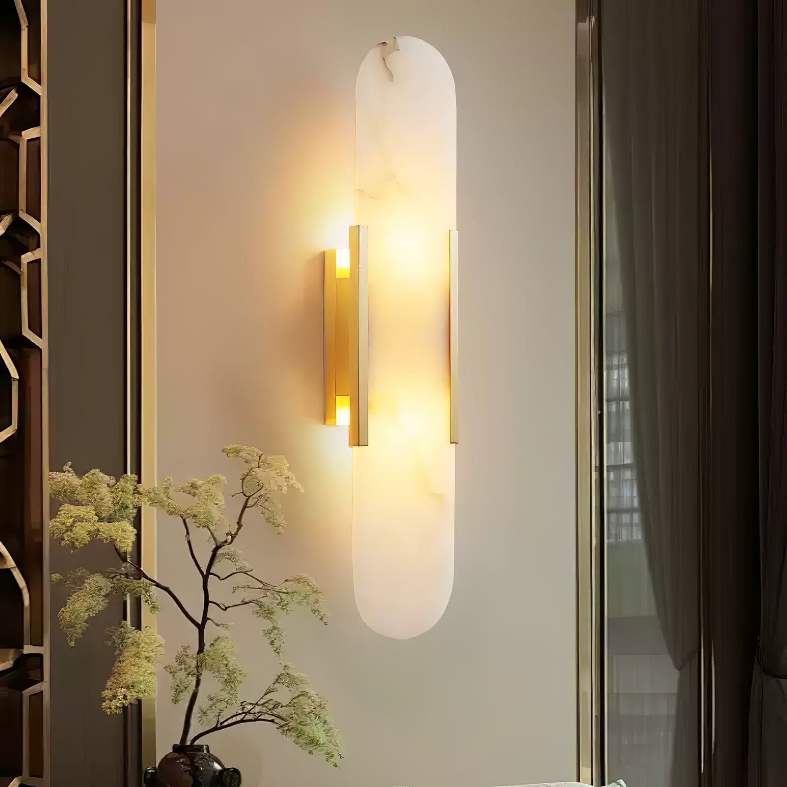 Elongated Alabaster Wall Lamp - Modern Lighting Fixture for Living Room & Hallway Decor