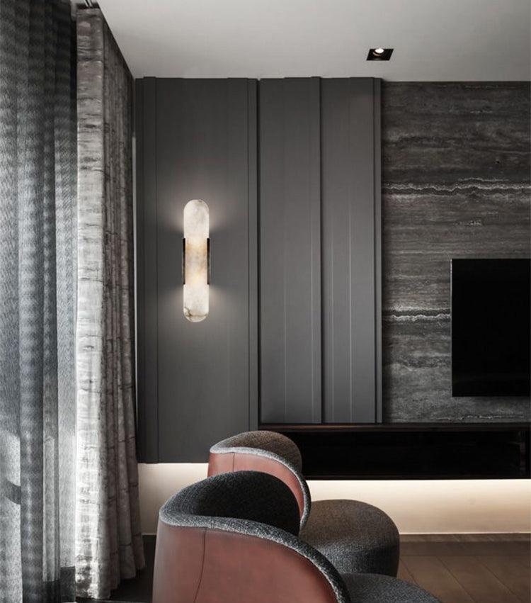 Elongated Alabaster Wall Lamp - Modern Lighting Fixture for Living Room & Hallway Decor