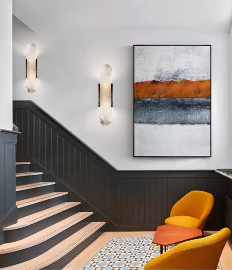 Elongated Alabaster Wall Lamp - Modern Lighting Fixture for Living Room & Hallway Decor